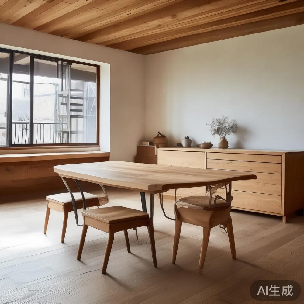 名古屋のマンションに置いたオーク無垢150cmダイニングテーブルとポストモダンの家具