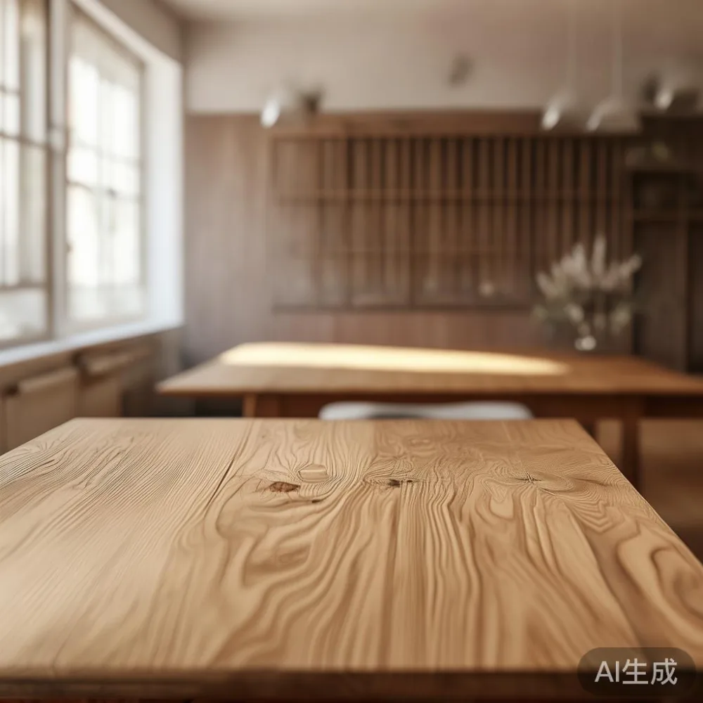 温もりのあるミニマル空間——無垢材ダイニングテーブルを中心に家具を選ぶ方法 — close-up of the grain and joinery detail, shallo